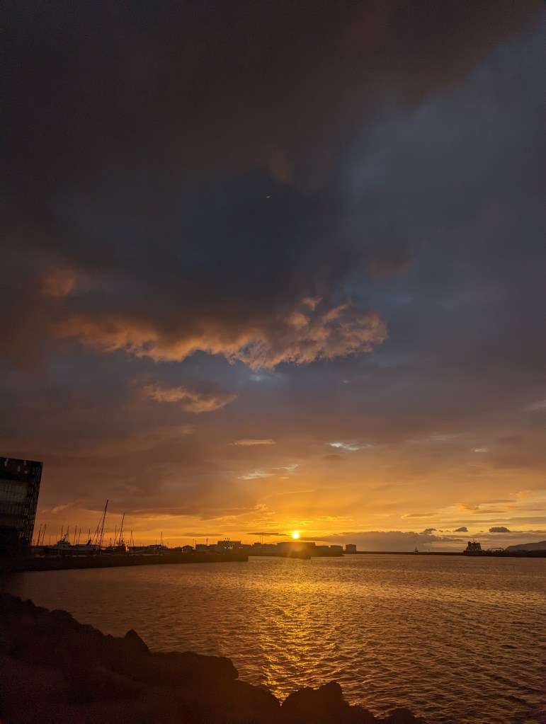 The midnight sunset in Reykjavik, Iceland