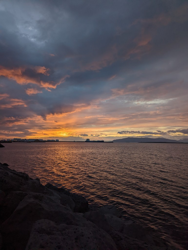 The midnight sunset in Reykjavik, Iceland
