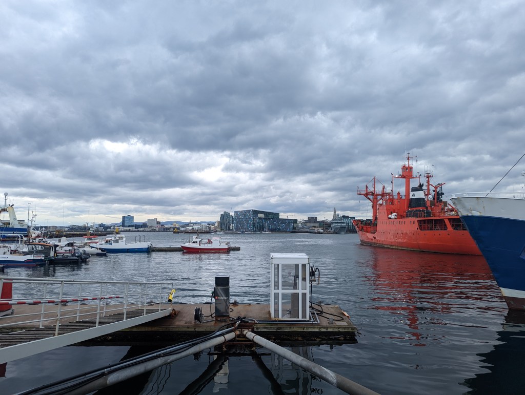 Reykjavik skyline from the harbor near Þúfa