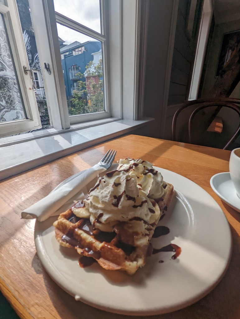 Banana waffles at Kaffibrennslan in Reykjavik, Iceland
